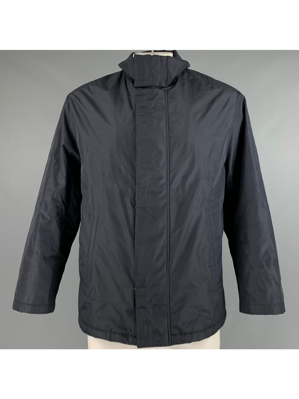 PAL ZILERI Size 44 Navy Solid Polyester Blend Zip Up Jacket